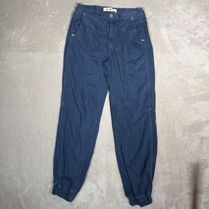 NWT AMO Denim Madeline Utility Jogger Pants Blue High Rise Elastic Cuff Size 25